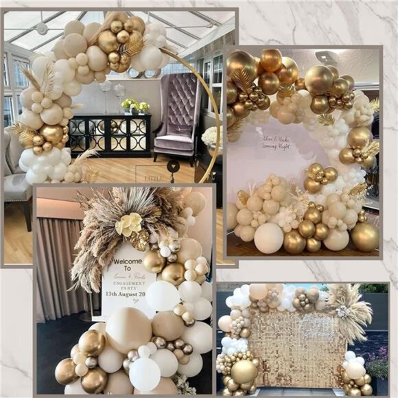 White Sand Gold Balloons Garland Arch Kit,156PCS Nude Balloons Metallic Chrome - Picture 6 of 7
